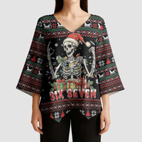 Six Seven Santa Skeleton Kimono Sleeve Blouse Funny Christmas Skull - Wonder Print Shop