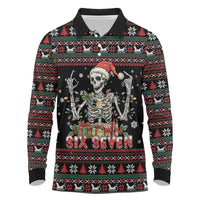 Six Seven Santa Skeleton Long Sleeve Polo Shirt Funny Christmas Skull - Wonder Print Shop