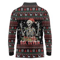 Six Seven Santa Skeleton Long Sleeve Polo Shirt Funny Christmas Skull - Wonder Print Shop