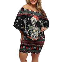 Six Seven Santa Skeleton Off Shoulder Short Dress Funny Christmas Skull - Wonder Print Shop