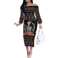 Six Seven Santa Skeleton Off The Shoulder Long Sleeve Dress Funny Christmas Skull - Wonder Print Shop