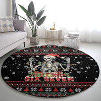 Six Seven Santa Skeleton Round Carpet Funny Christmas Skull - Wonder Print Shop