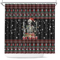 Six Seven Santa Skeleton Shower Curtain Funny Christmas Skull - Wonder Print Shop