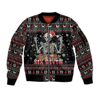 Six Seven Santa Skeleton Sleeve Zip Bomber Jacket Funny Christmas Skull - Wonder Print Shop