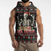 Six Seven Santa Skeleton Sleeveless Hoodie Funny Christmas Skull - Wonder Print Shop