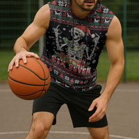 Six Seven Santa Skeleton Sleeveless Hoodie Funny Christmas Skull - Wonder Print Shop