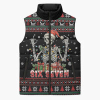Six Seven Santa Skeleton Sleeveless Puffer Jacket Funny Christmas Skull - Wonder Print Shop