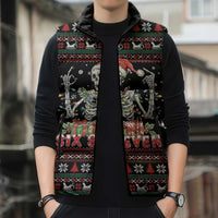Six Seven Santa Skeleton Sleeveless Puffer Jacket Funny Christmas Skull - Wonder Print Shop