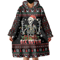 Six Seven Santa Skeleton Wearable Blanket Hoodie Funny Christmas Skull - Wonder Print Shop