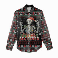 Six Seven Santa Skeleton Women Casual Shirt Funny Christmas Skull - Wonder Print Shop