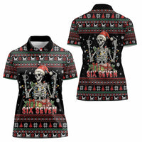 Six Seven Santa Skeleton Women Polo Shirt Funny Christmas Skull - Wonder Print Shop