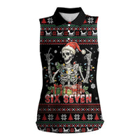 Six Seven Santa Skeleton Women Sleeveless Polo Shirt Funny Christmas Skull - Wonder Print Shop