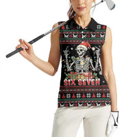 Six Seven Santa Skeleton Women Sleeveless Polo Shirt Funny Christmas Skull - Wonder Print Shop