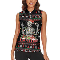 Six Seven Santa Skeleton Women Sleeveless Polo Shirt Funny Christmas Skull - Wonder Print Shop