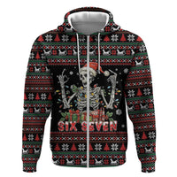 Six Seven Santa Skeleton Zip Hoodie Funny Christmas Skull - Wonder Print Shop