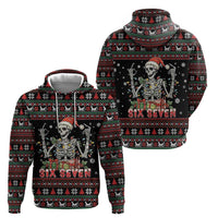 Six Seven Santa Skeleton Zip Hoodie Funny Christmas Skull - Wonder Print Shop