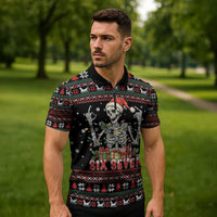 Six Seven Santa Skeleton Zipper Polo Shirt Funny Christmas Skull - Wonder Print Shop