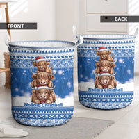 Scotland Highland Cow Christmas Laundry Basket Nollaig Chridheil Blue Winter - Wonder Print Shop