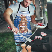 Scotland Highland Cow Christmas Apron Nollaig Chridheil Blue Winter - Wonder Print Shop