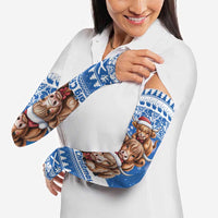 Scotland Highland Cow Christmas Arm Sleeves Nollaig Chridheil Blue Winter - Wonder Print Shop