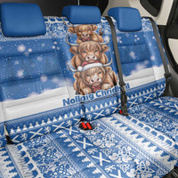 Scotland Highland Cow Christmas Back Car Seat Cover Nollaig Chridheil Blue Winter - Wonder Print Shop
