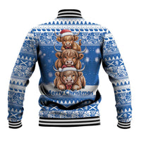 Scotland Highland Cow Christmas Baseball Jacket Nollaig Chridheil Blue Winter - Wonder Print Shop