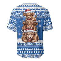 Scotland Highland Cow Christmas Baseball Jersey Nollaig Chridheil Blue Winter - Wonder Print Shop