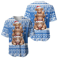 Scotland Highland Cow Christmas Baseball Jersey Nollaig Chridheil Blue Winter - Wonder Print Shop
