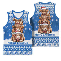Scotland Highland Cow Christmas Basketball Jersey Nollaig Chridheil Blue Winter - Wonder Print Shop