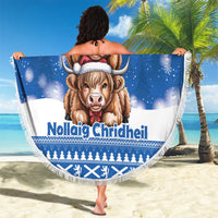 Scotland Highland Cow Christmas Beach Blanket Nollaig Chridheil Blue Winter - Wonder Print Shop