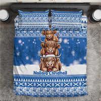 Scotland Highland Cow Christmas Bedding Set Nollaig Chridheil Blue Winter - Wonder Print Shop
