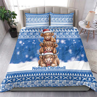 Scotland Highland Cow Christmas Bedding Set Nollaig Chridheil Blue Winter - Wonder Print Shop