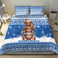 Scotland Highland Cow Christmas Bedding Set Nollaig Chridheil Blue Winter - Wonder Print Shop