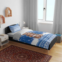 Scotland Highland Cow Christmas Bedding Set Nollaig Chridheil Blue Winter - Wonder Print Shop