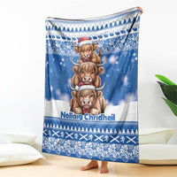 Scotland Highland Cow Christmas Blanket Nollaig Chridheil Blue Winter - Wonder Print Shop