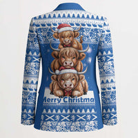 Scotland Highland Cow Christmas Blazer Nollaig Chridheil Blue Winter - Wonder Print Shop
