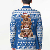 Scotland Highland Cow Christmas Blazer Nollaig Chridheil Blue Winter - Wonder Print Shop