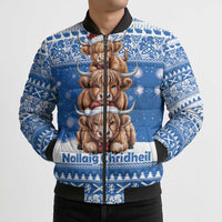 Scotland Highland Cow Christmas Bomber Puffer Jacket Nollaig Chridheil Blue Winter - Wonder Print Shop