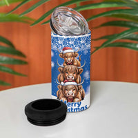 Scotland Highland Cow Christmas 4 in 1 Can Cooler Tumbler Nollaig Chridheil Blue Winter - Wonder Print Shop