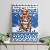 Scotland Highland Cow Christmas Canvas Wall Art Nollaig Chridheil Blue Winter - Wonder Print Shop