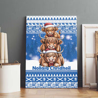 Scotland Highland Cow Christmas Canvas Wall Art Nollaig Chridheil Blue Winter - Wonder Print Shop