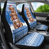 Scotland Highland Cow Christmas Car Seat Cover Nollaig Chridheil Blue Winter - Wonder Print Shop
