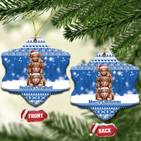 Scotland Highland Cow Christmas Ceramic Ornament Nollaig Chridheil Blue Winter - Wonder Print Shop