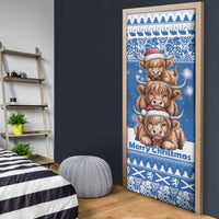 Scotland Highland Cow Christmas Door Cover Nollaig Chridheil Blue Winter - Wonder Print Shop