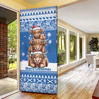 Scotland Highland Cow Christmas Door Cover Nollaig Chridheil Blue Winter - Wonder Print Shop