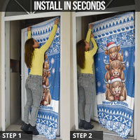 Scotland Highland Cow Christmas Door Cover Nollaig Chridheil Blue Winter - Wonder Print Shop