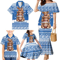 Scotland Highland Cow Christmas Family Matching Mermaid Dress and Hawaiian Shirt Nollaig Chridheil Blue Winter - Wonder Print Shop