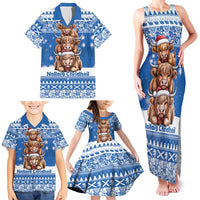 Scotland Highland Cow Christmas Family Matching Tank Maxi Dress and Hawaiian Shirt Nollaig Chridheil Blue Winter - Wonder Print Shop