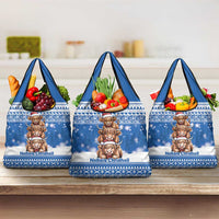 Scotland Highland Cow Christmas Grocery Bag Nollaig Chridheil Blue Winter - Wonder Print Shop