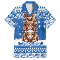 Scotland Highland Cow Christmas Hawaiian Shirt Nollaig Chridheil Blue Winter - Wonder Print Shop